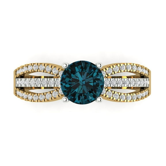 Solitaire with Accents Engagement Ring for Women - 1.27ct Natural London Blue Topaz in 14K Yellow/White Gold Promise Ring