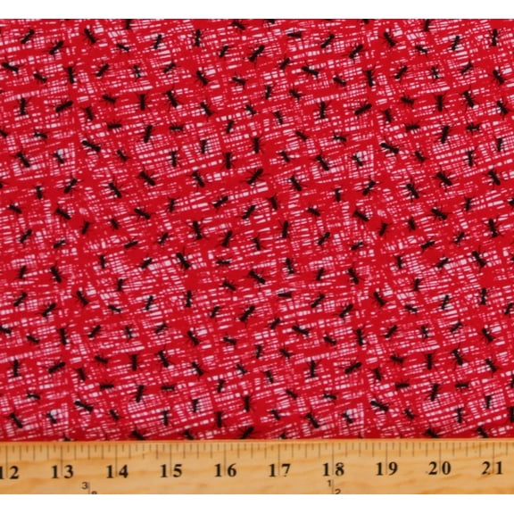 Cotton Ants Animals Insects Peace Love BBQ Red Cotton Fabric Print by the Yard (9510-88)