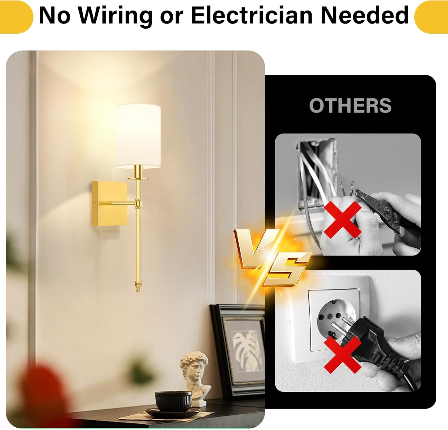 Nordic Hygge 19.9 Inch Wall Sconces Battery Operated Set of 2, Rechargeable Wireless Wall Sconces Lights with Remote, 2 Bulbs Included