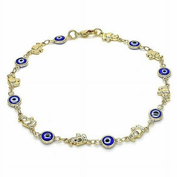 RM 18K WOMEN'S GOLD PLATED MARINA-Blue EVIL EYE LOBSTER CLASP ANKLE BRACELET 10'' INCH