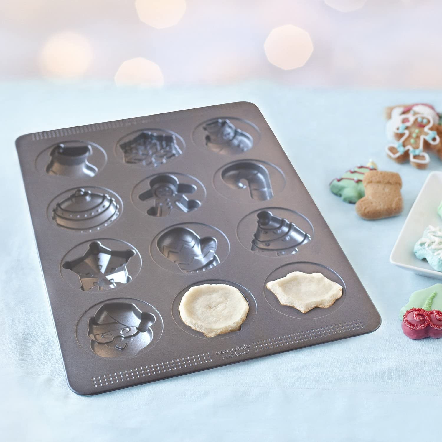 Sweet Creations 04728 12-Cup Nonstick Holiday Cookie Sheet, Gray