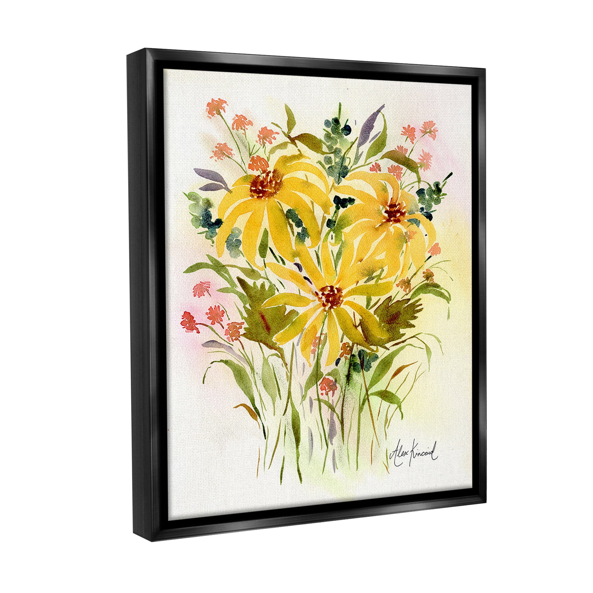 Stupell Industries Abstract Daisy Bunches Botanical & Floral Painting Black Floater Framed Canvas Art Print Wall Art, 17 x 21