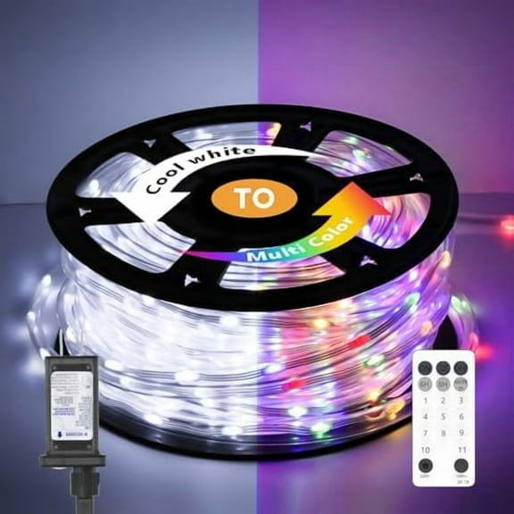 100FT 720 LED Waterproof Rope Lights with Remote, 8 Modes and 4 Brightness Tube Lights for Christmas, Bedroom, Patio, Outside, Garden, Indoor Outdoor Decoration (White and Multicolor Change)