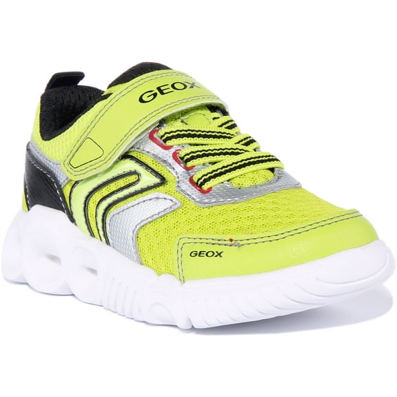 Geox J Wroom Kid's Synthetic Single Strap Light Up Trainers In Lime Size 9