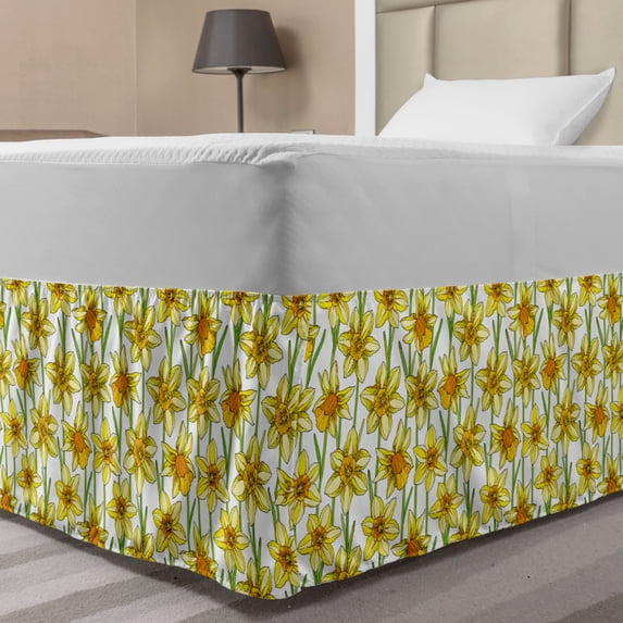 Ambesonne Multi-color Floral Gathered Microfiber Bed Skirt, Twin