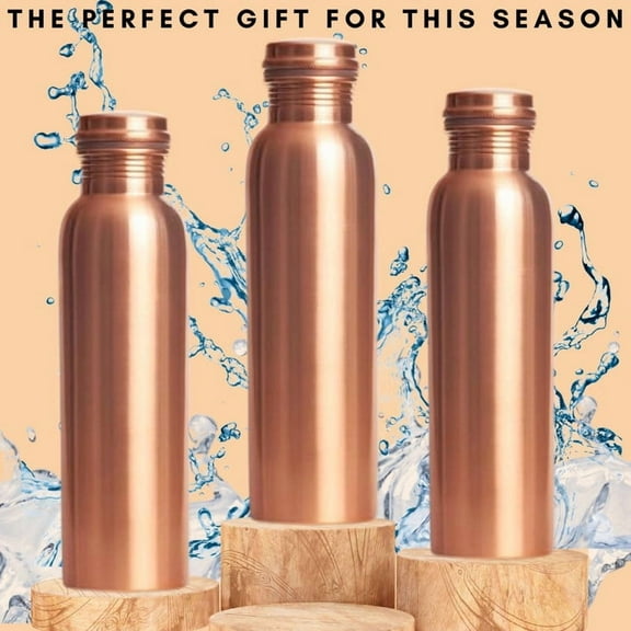 Copper Water Bottle - 34 Oz Extra Large - A Hammered Ayurvedic Pure Copper Vessel For Drinking - Drink More Water, Lower Your Sugar Intake And Enjoy The Health Benefits Immediately - Pack of 3
