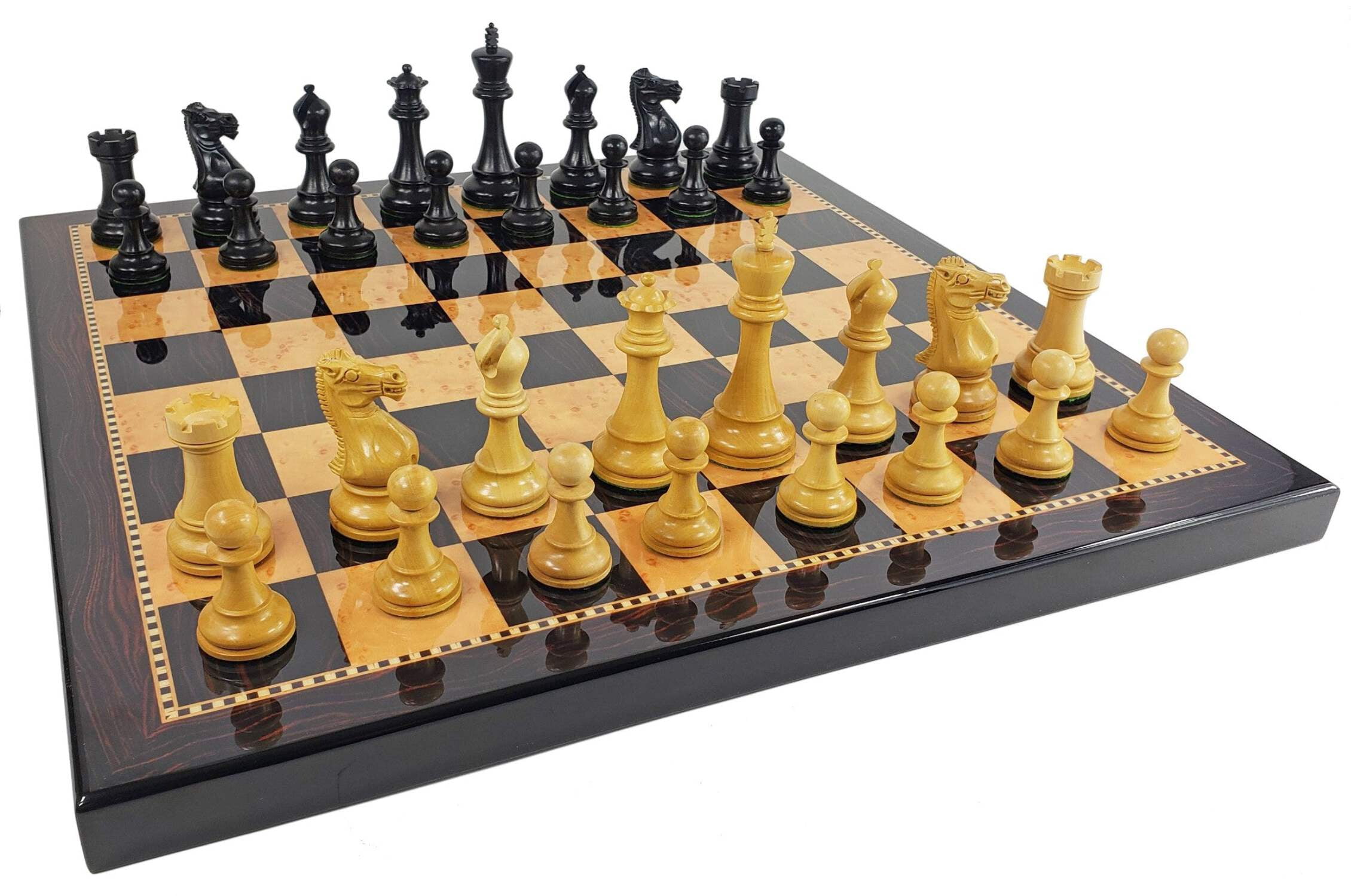 Black  Natural 3 3/4" Anderssen Staunton Wood Chess Set 18" Walnut Color Board