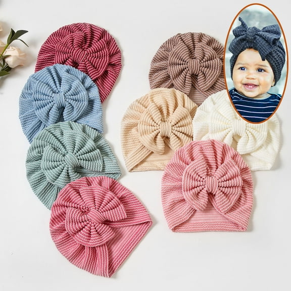 Dalrosia Baby Girls Hair Bow Turban Hat, Top Bowknot Head Wrap Beanie India Caps for Infant Toddlers