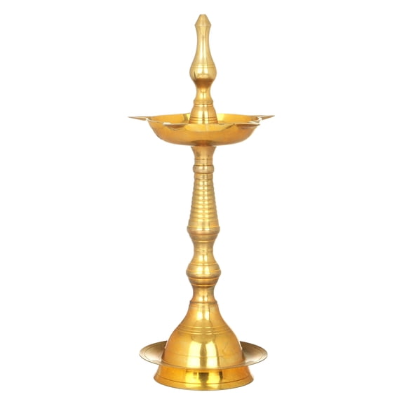 12" Brass Five Wicks Kuthu Vilakku Puja Lamp - Handmade Oil Ghee Ritual Home Decor Lighting