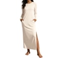thumbnail image 2 of Viikei Women's 3/4 Sleeve Summer Cotton Maxi Dress,Women's Long Sleeved Solid Color Slit Long Straight Dress with Double Pockets Long Skirt Beige XXL, 2 of 7