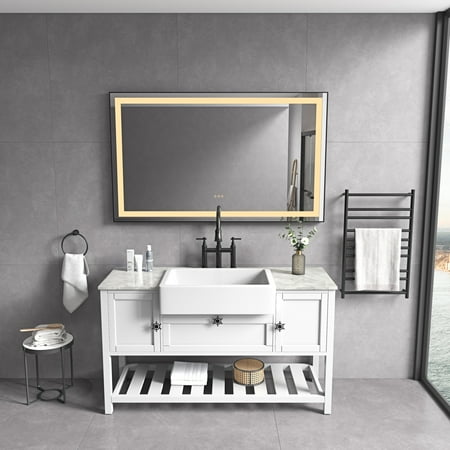 

PINGCNG Polished Crystal LED Single Bathroom Vanity Mirror - 72 inches Wide x 36 inches High - Stylish Bathroom Vanity Mirror with Smart LED Lights - 3 Color Options for Bathroom Wall - M
