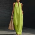 thumbnail image 2 of JULMCOMO Jumpsuits for Women Deep V Neck Halter Loose Fit Summer Outfits Sleeveless Wide Leg One Piece Casual Rompers with Pockets Green 2XL, 2 of 5