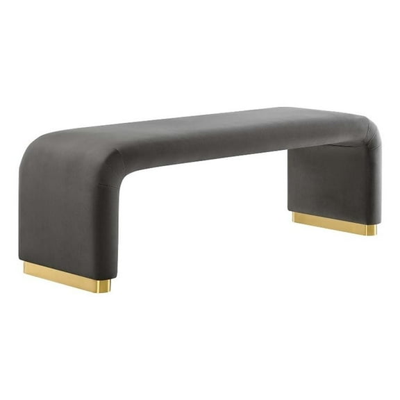 Bowery Hill 60" Performance Velvet Waterfall Long Bench in Brass Storm Gray