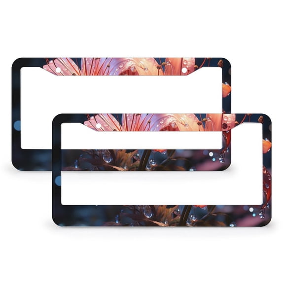License Plate Frames Flower Plant Wildflower Personalized License Plate Frame 2 PCS Romantic Flower Exotic Plant Nature Stainless Aluminum License Plate Frame Funny Cute for USA Canada Vehicles