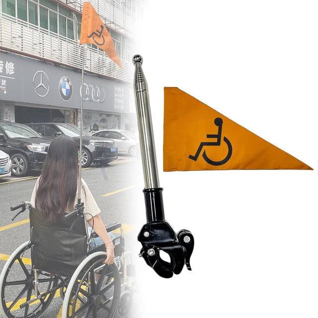 Bandera para sillas de ruedas para personas mayores, accesorios de seguridad para scooters y andadores, 1,2 m de largo, plegable (naranja)