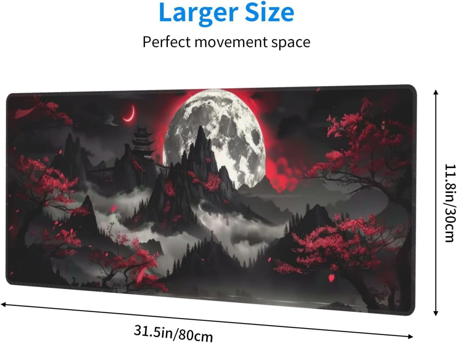 Mouse Pad, Large Japanese Desk Mat, XL Anime Gaming Keyboard Mat, Non-Slip Rubber Base, Big Extended Desk Protector for Home Office, 31.5”x11.8”