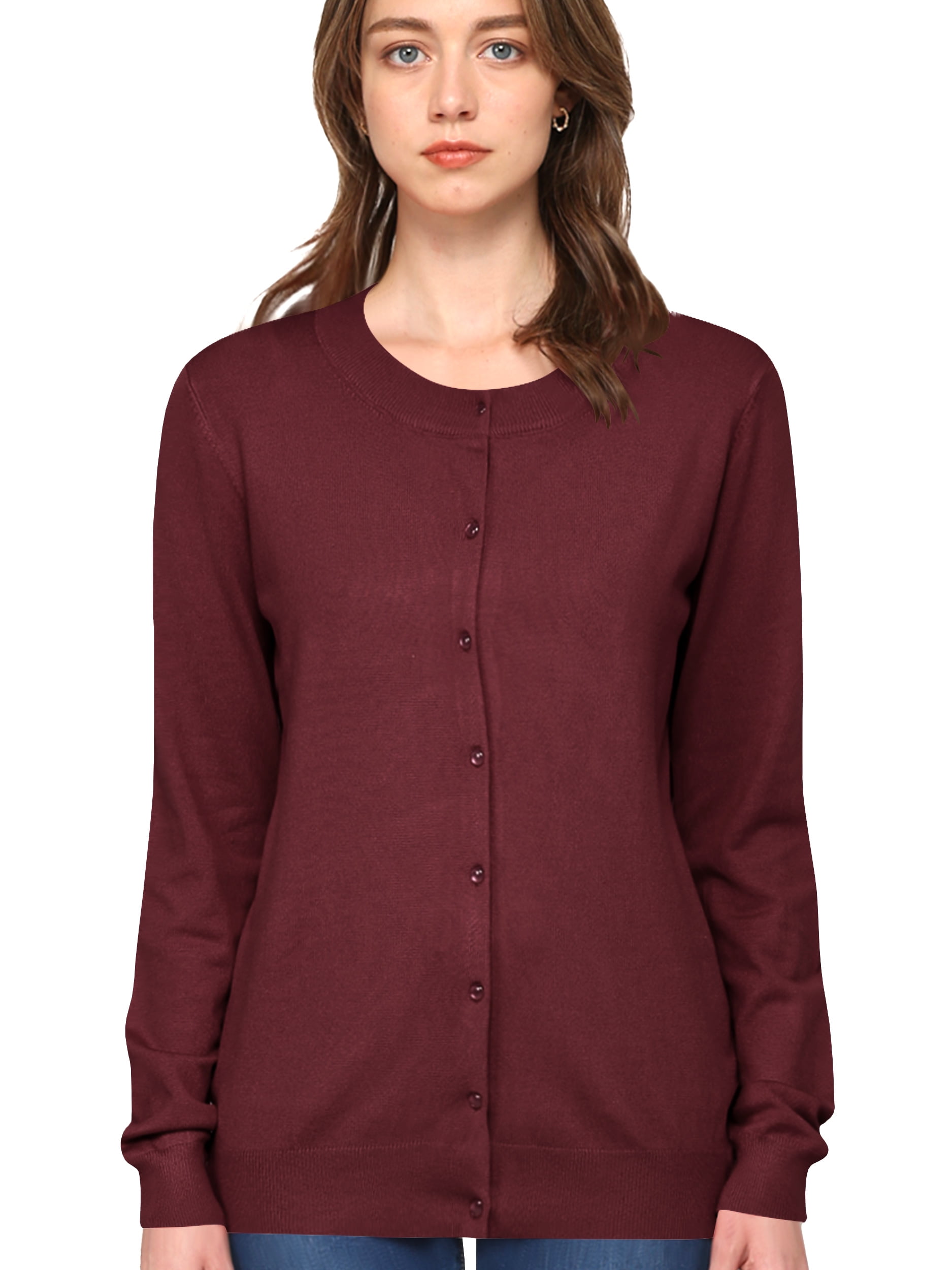LOCK AND LOVE Women's Keep It Classic Round Cardigan - Cotton Nylon Silk Blend Knit