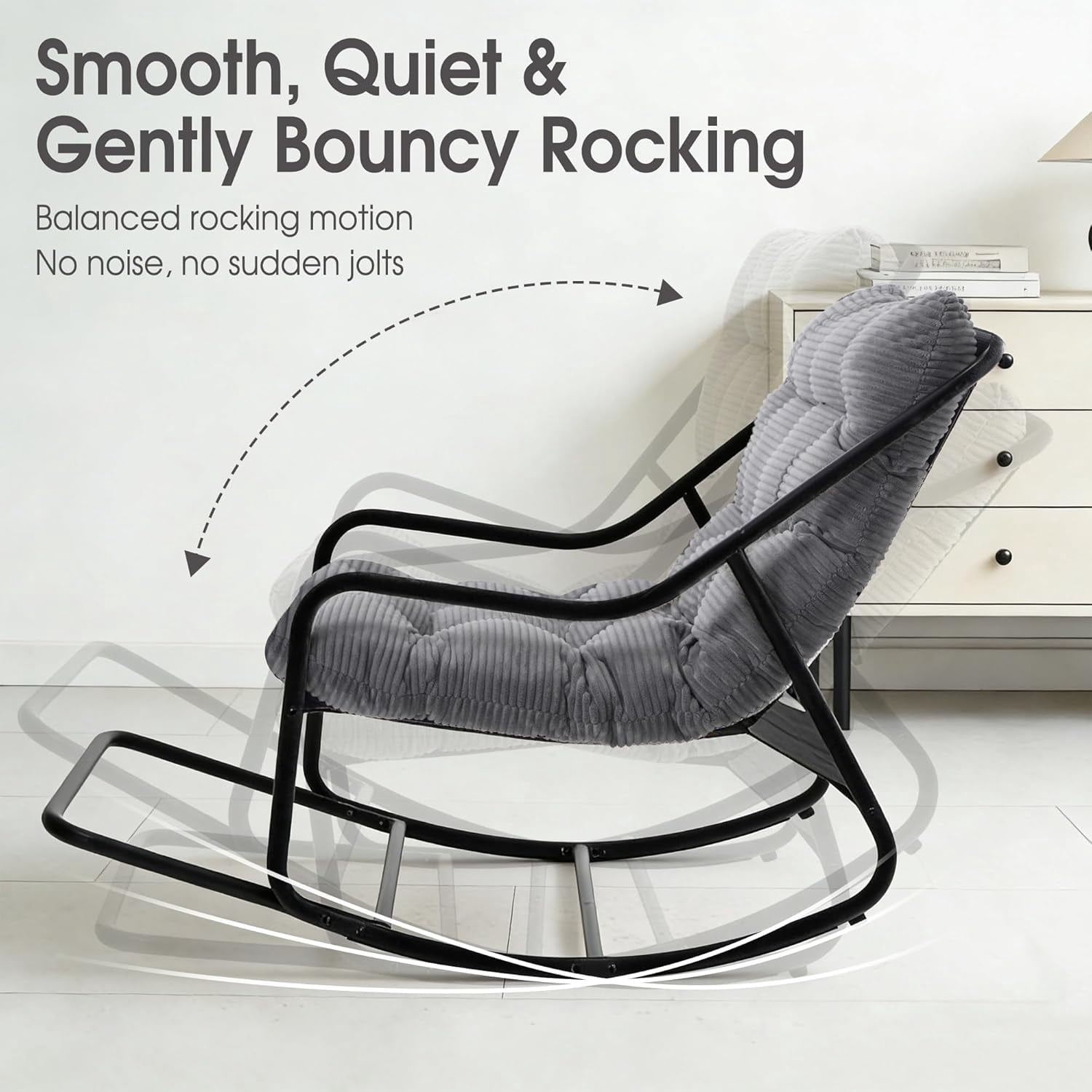 MOONMISS Rocking Chair with Soft Comfy Thick Cushion,Indoor/Outdoor with Footrest,Beige