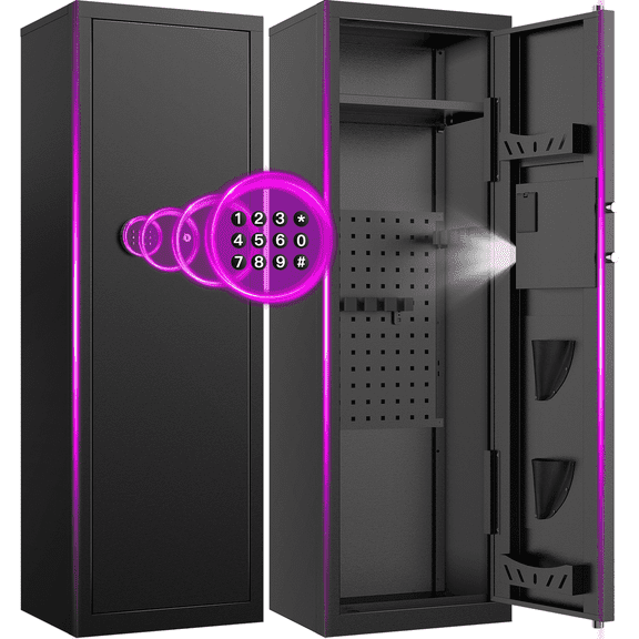 BESAFETY 8-10 Gun Cabinet, Quick Access Long Gun Safe for Home Rifles and Pistols, Large Unassembled Rifle Safe with Removable Shelves, Digital Keypad, Pegboard