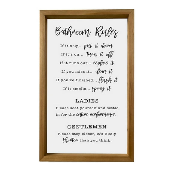 Bathroom Rules Sign - Farmhouse Toilet Decorations Restroom Wall Decor - Funny Gift for Men and Women - Vertical 15x9.5 Inches