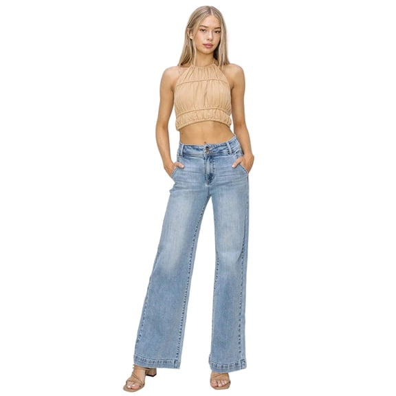 Risen Jeans - High Rise Double Button Wide Leg Jeans (32.5" Inseam) - RDP5765