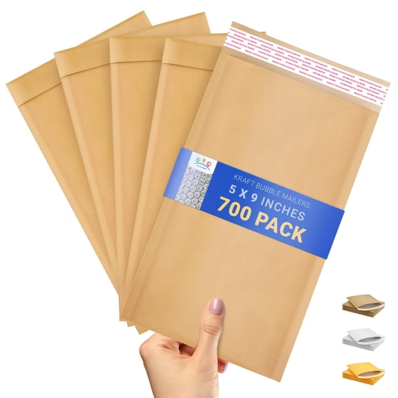 Kraft Bubble Mailer, Natural Brown Paper Material, Self Seal, 700 pack, 5 x 9 in