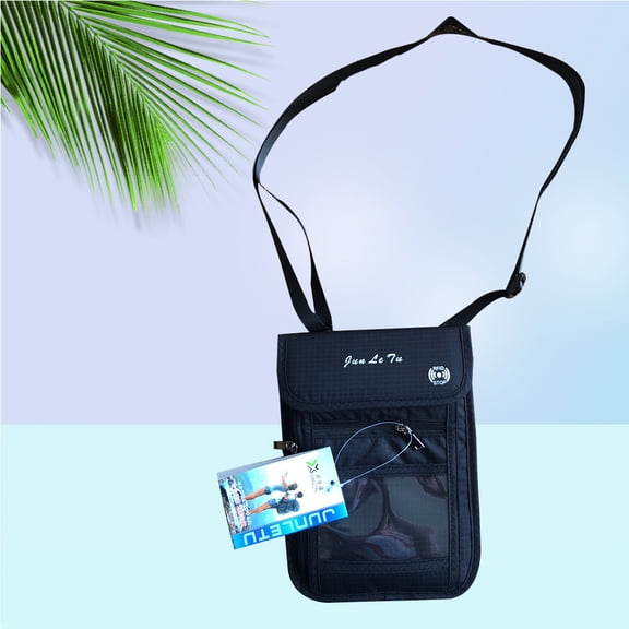 WRISTBIQUE Black Waterproof Neck Wallet for Travel, Durable Nylon, 1 Piece, Secure and Organized Storage