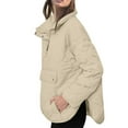 thumbnail image 6 of Maqroz Quilted Puffer Jacket Women Lightweight Pullover Hoodie Oversized Warm Winter Down Jackets Quarter Button Long Sleeve Casual Padded Coats with Pocket, Khaki S, 6 of 8