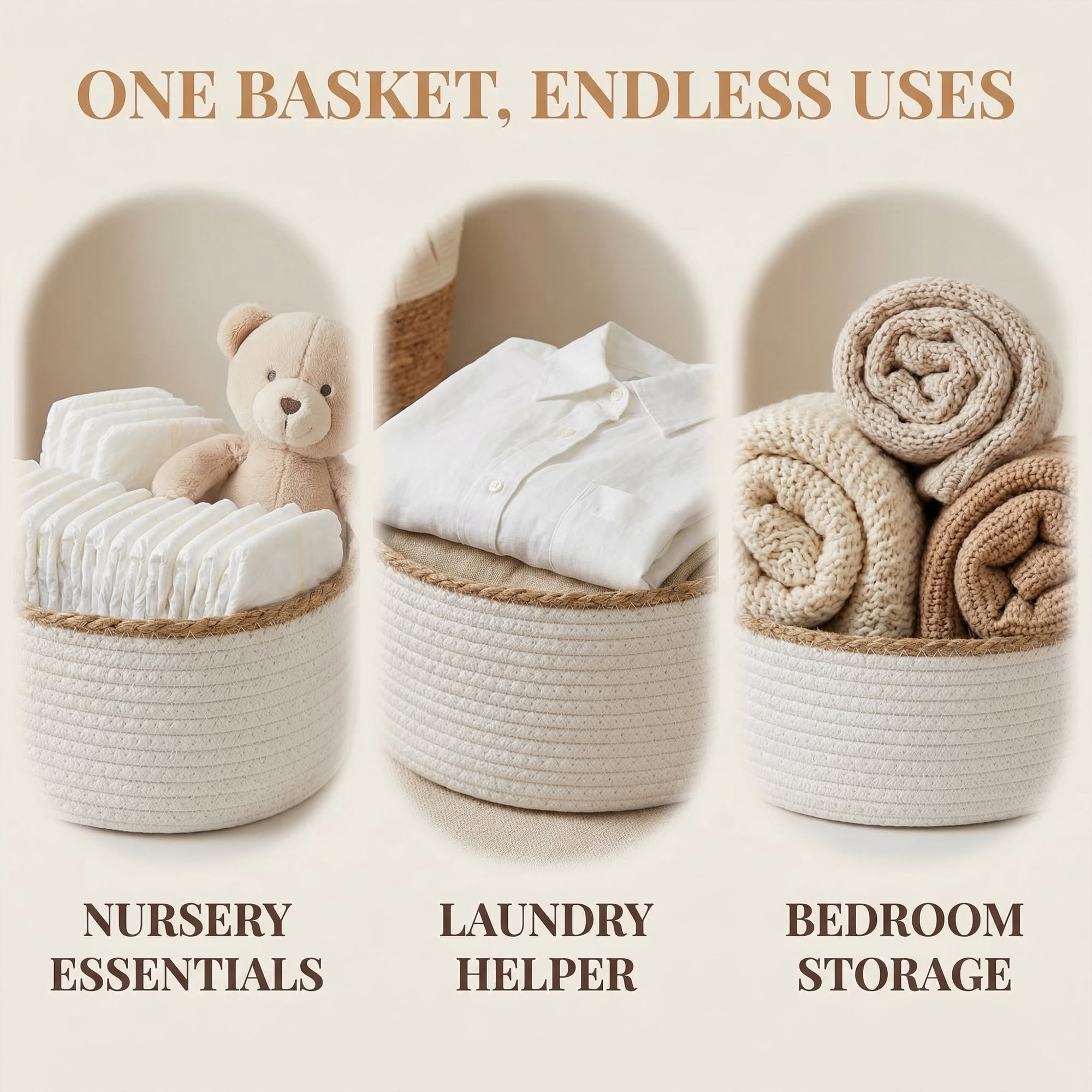 Unique Bargains 3pcs Woven Storage Basket for Key Tray Bowl Beige 3pcs