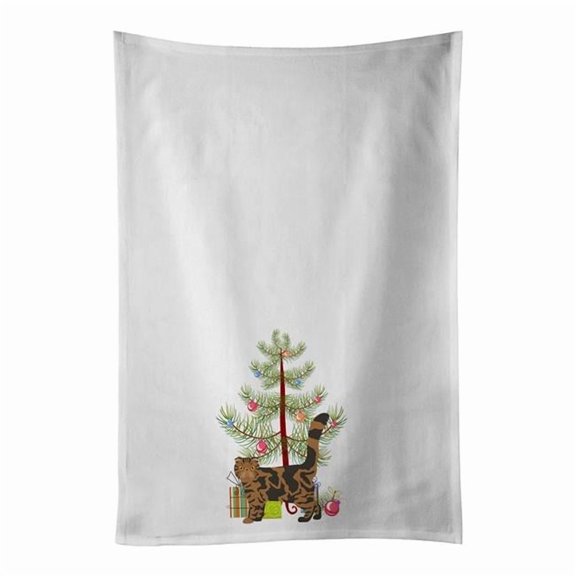 Carolines Treasures CK4625WTKT 28 x 19 in. Unisex Foldex Exotic Fold No.2 Cat Merry Christmas White Dish Towels Kitchen Towel - Set of 2