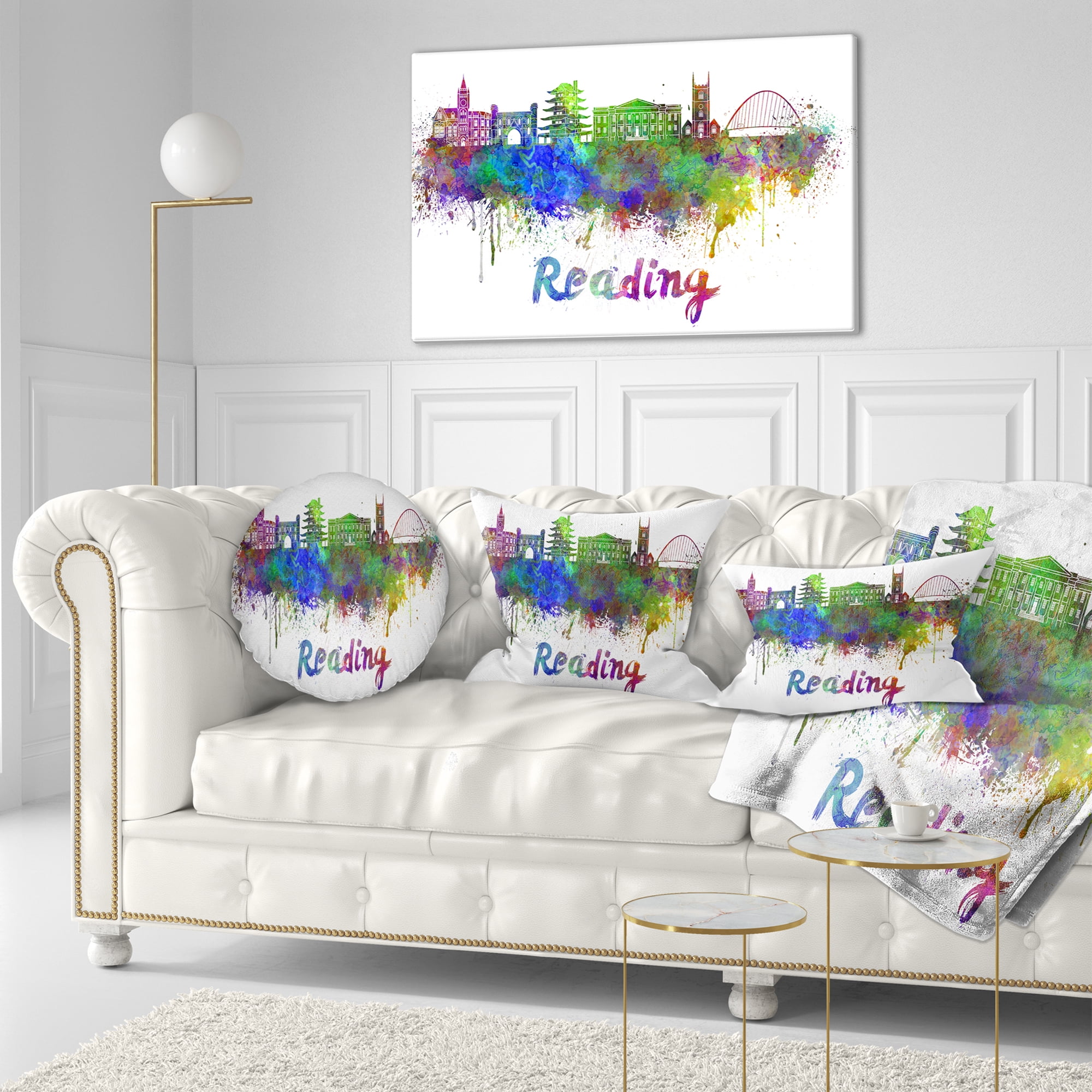 Designart Reading Skyline - Cityscape Throw Pillow - 12x20