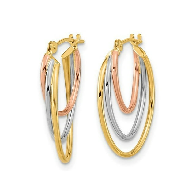 14K Yellow, White and Pink Gold Triple Hoop Earrings