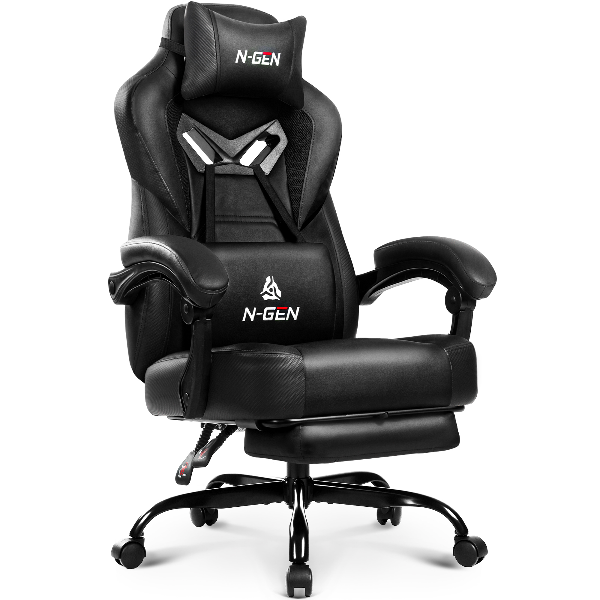 N-GEN GAMING Video Gaming Chair Big and Tall Office Computer Desk Chairs with Ergonomic Lumbar Support High Back Recliner and Footrest for Adults (Dark Black)