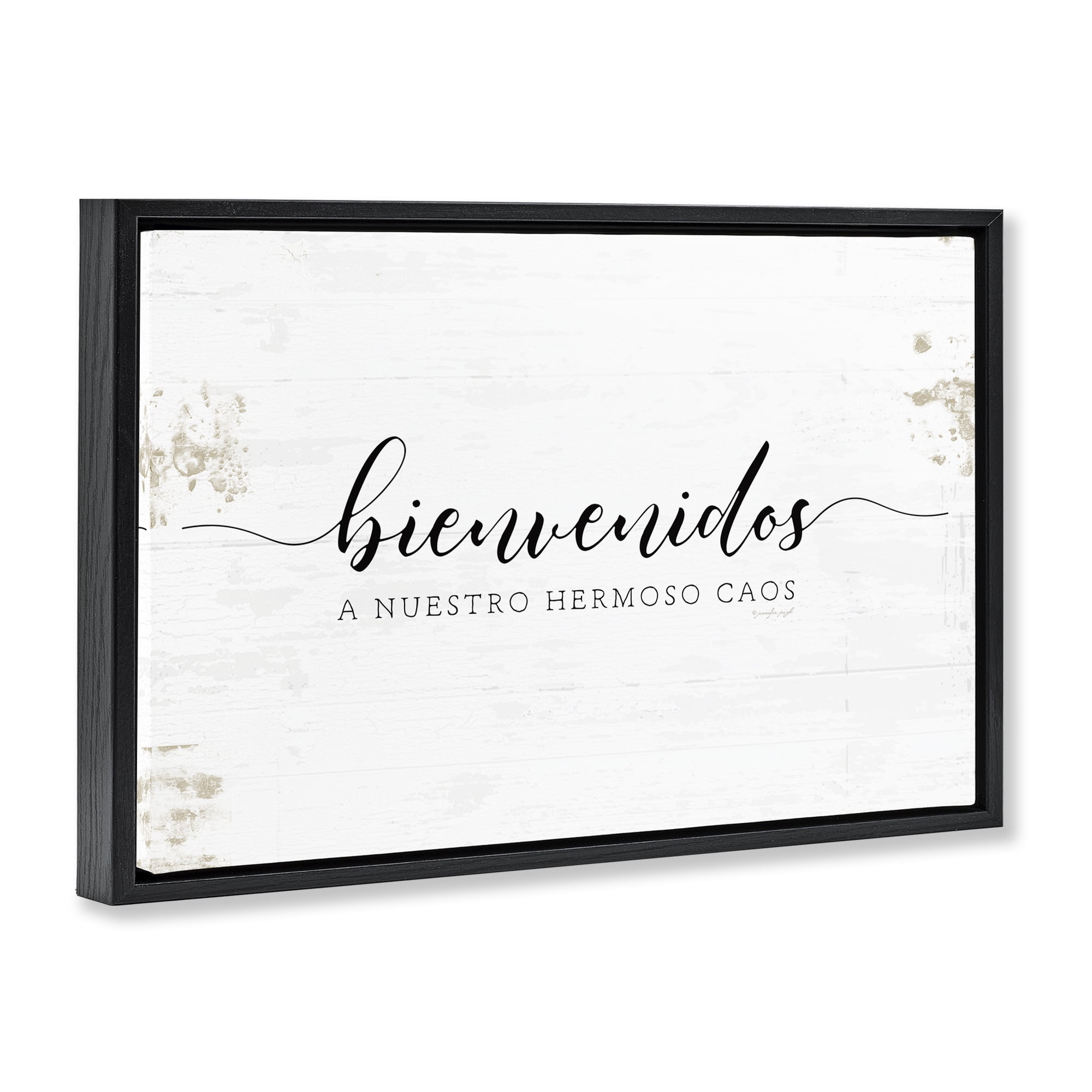 Stupell Industries Bienvenidos a Nuestro Hermoso Caos Inspirational Quotes & Sayings Painting Black Floater Framed Art Print Wall Art, 25 x 17