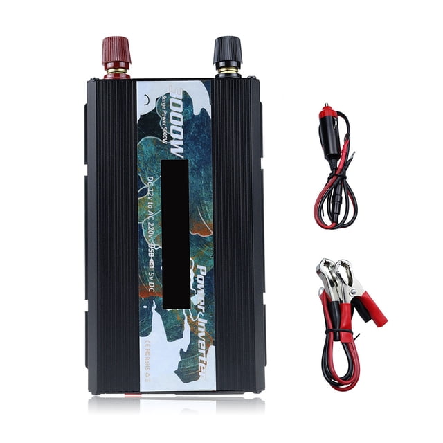 Kenally Inversor de energía de onda sinusoidal Solar DC 12V a AC 220V 3000W Pantalla Adaptador convertidor de protección contra Herramientas eléctricas Negro
