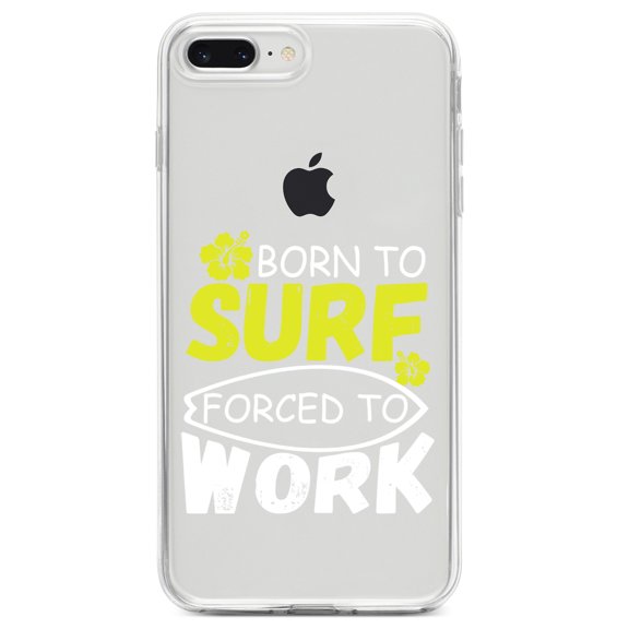 DistinctInk Clear Shockproof Hybrid Case for iPhone 7 PLUS / 8 PLUS (5.5" Screen) TPU Bumper Acrylic Back Tempered Glass Screen Protector - Born to Surf Forced to Work