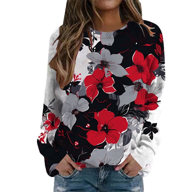 EHQJNJ Chandails en Molleton à Enfiler pour Femmes Vintage Décontracté Col Rond Imprimé Papillon Manches Longues Haut Décontracté Pull Vert Col Rond Bleu