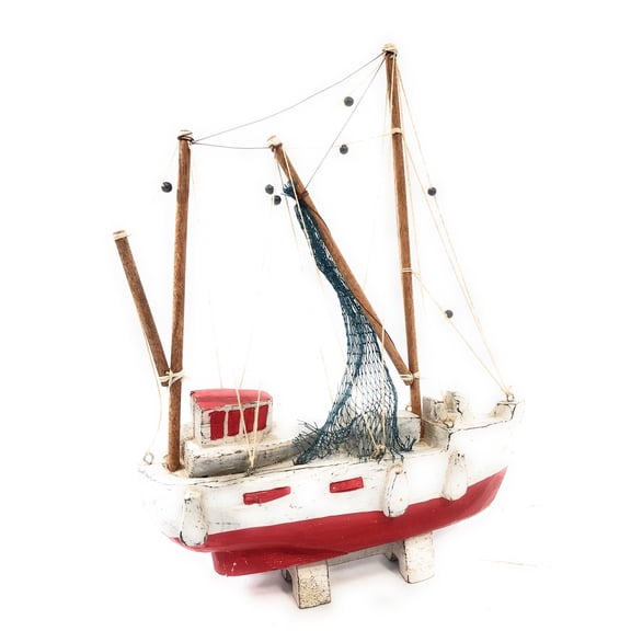 Fishing Boat Replica 20" Wooden - Red Nautical Decor | #Ata1800148r