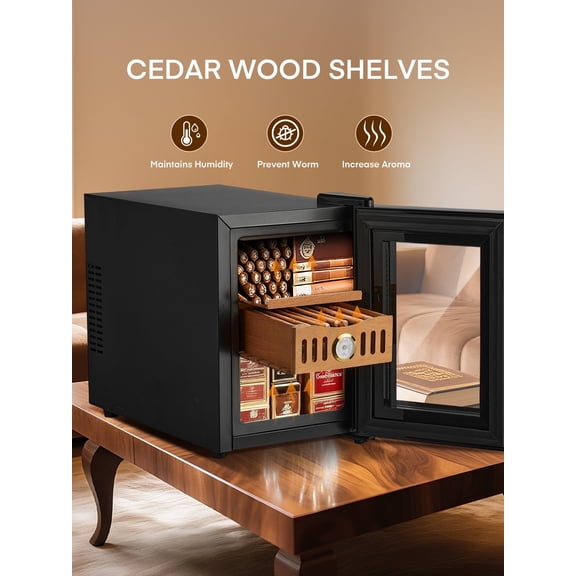 Electric Cigar Humidor for 100 Cigars, 15L Cigar Cabinet with Temperature Control, Spanish Cedar Wood Shelves, Digital Hygrometer, Gift for Men