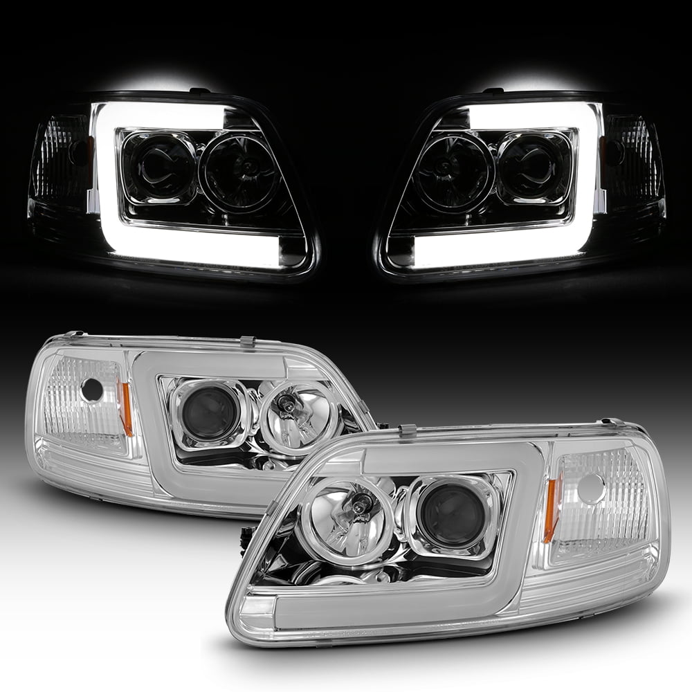For 1997-2003 Ford F150 97-02 Expedition Black Projector Headlights Lamps+LED