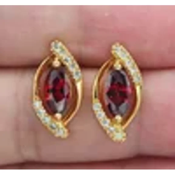 2Ct Marquise Simulated Red Garnet Solitaire Stud Earrings 14K Yellow Gold Plated