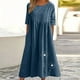 thumbnail image 1 of Puntoco Vestido Casual De Manga Corta Con Bolsillo De Algodón Y Lino De Color Sólido Con Cuello Redondo De Primavera Y Verano Para Mujer Azul Marino Xxxl,Regalos Para Mujer Joven, 1 of 5