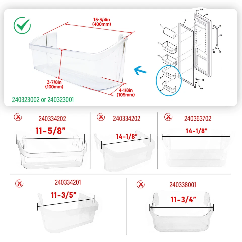 CIRCLE- Clear Door Bin Shelf Compatible With Frigidaire Refrigerator 240323002 240323001