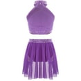 thumbnail image 3 of Linjinx Lyrical Dance Dress for Girls Ballroom Outfit Modern Dance Outfits Crop Top with Skirt Set Purple 6, 3 of 6