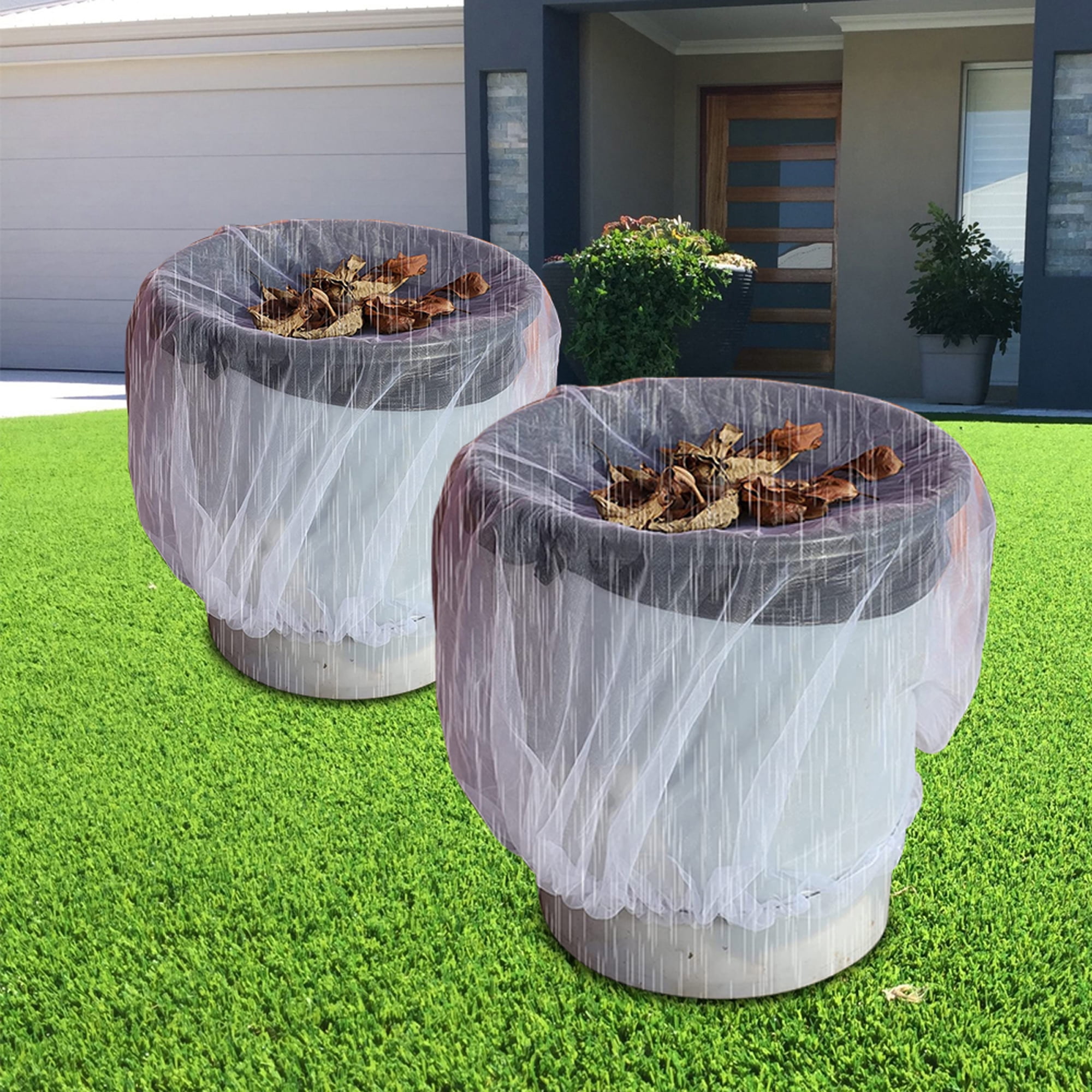 AOJIE Mesh Cover for Rain Barrels,Rain-Barrel-Net with Drawstring,Rain Water Barrel Cover Collection Leaves for Outdoor Garden,Rain Harvesting Tool Protector