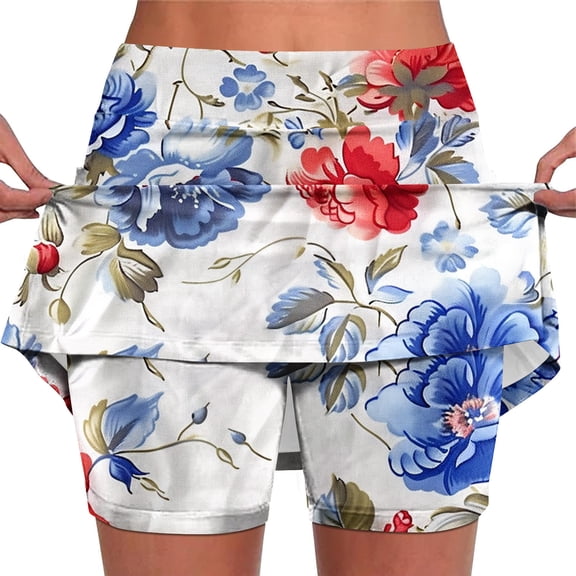Njagoc3 Womens High - Waisted Bold Floral Print Skort - Vibrant Design for Summer Beach & Parties