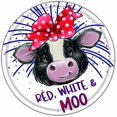 thumbnail image 1 of Panneau en Métal Rond, Panneau Vache, Panneau en Métal, Panneau Rond en Métal Rouge Blanc & Troupeau de Vaches MOO Plaque en Métal pour Nouvel An 12x12 Pouces, 1 of 2