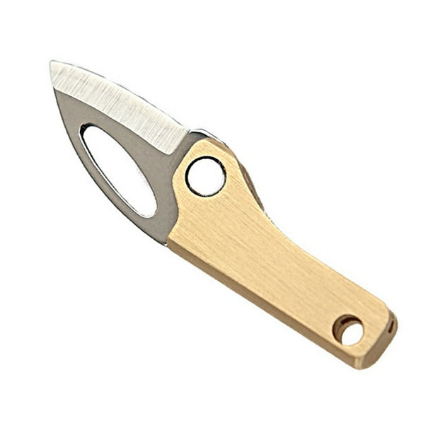 Mini cuchillo plegable con mango de latón, hoja de acero inoxidable, Mini cuchillo de bolsillo magnético, llavero para exteriores, cuchillo colgante