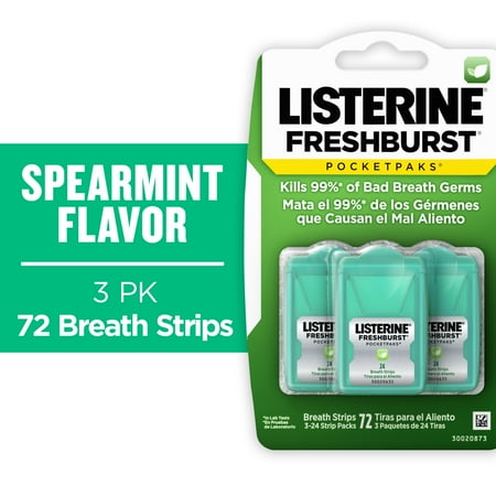Listerine Freshburst PocketPaks Oral Care Breath Strips, Breath Spray Strips, 24 Count, 3 Pack