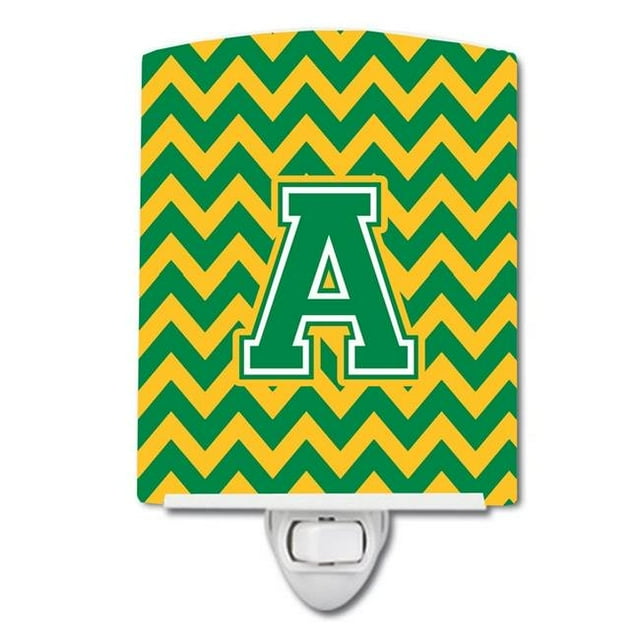 Carolines Treasures CJ1059-ACNL Letter A Chevron Green & Gold Ceramic Night Light